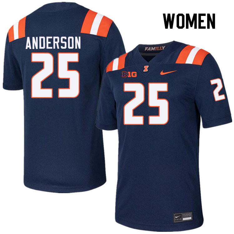 Women #25 Jordan Anderson Illinois Fighting Illini College Football Jerseys Stitched-Navy